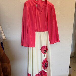 Alfred Shaheen 2 Piece Floral Dress, Pink and Cream, Size XL